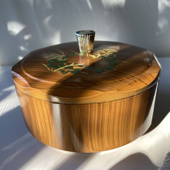 VTG Japanese Laquered Lidded Rice Bowl Trinket Laquerware Jewelry Holder MCM - Picture 5 of 11